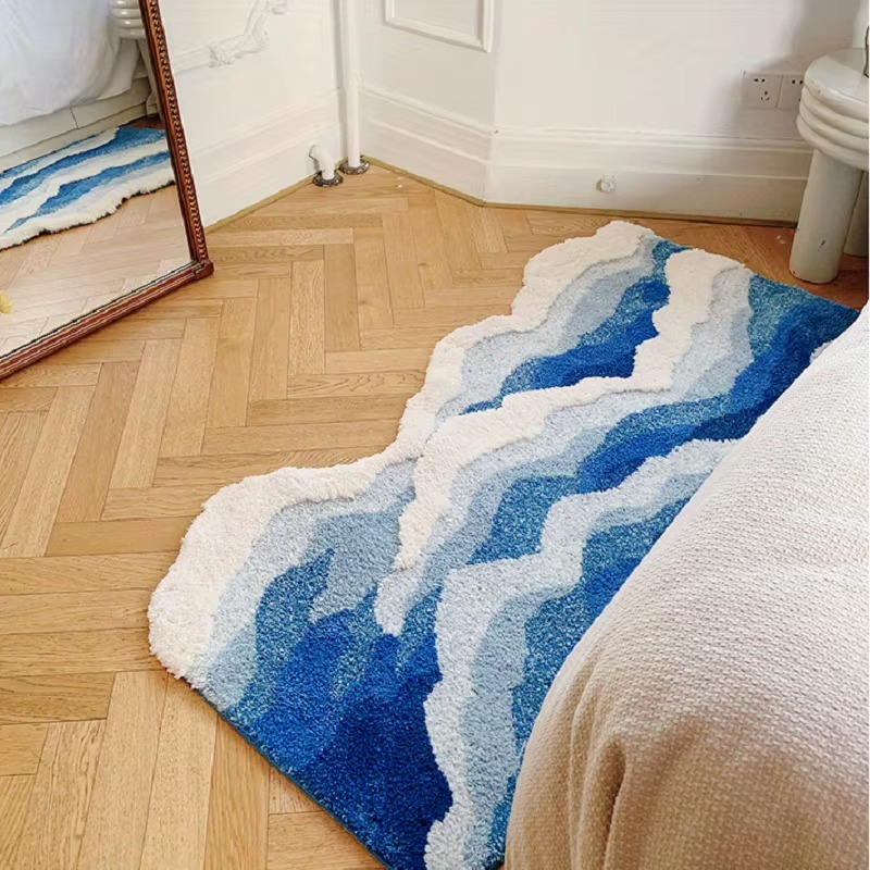 Tapis Vague Bleu Marin décoratif antidérapant