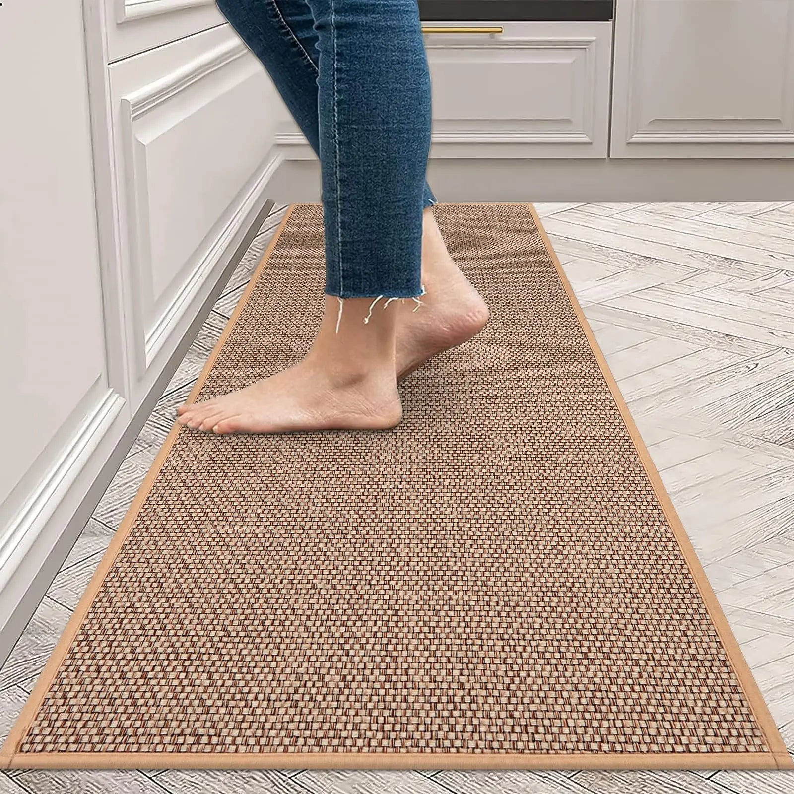 Tapis de Cuisine Long en Lin Naturel Antidérapant