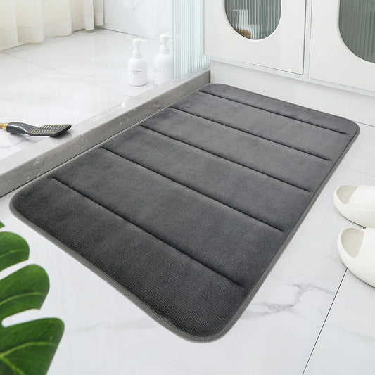 Tapis de Salle de Bain en Velours Antidérapant avec Motif Géométrique en Relief