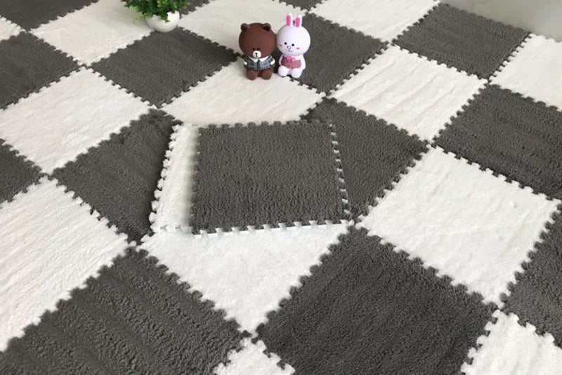 Tapis de Sol Enfant en Peluche Puzzle Doux pour Jeux et Décoration