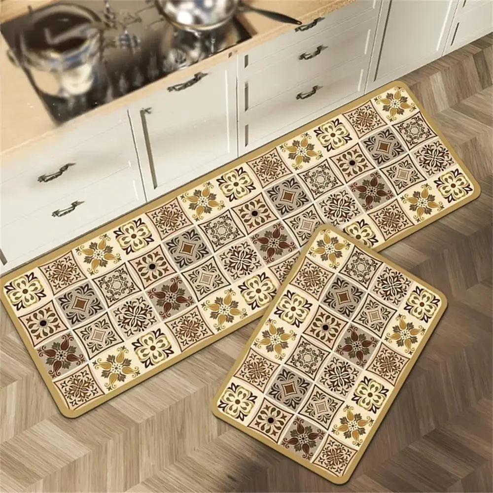 Tapis de Cuisine Long Style Rétro Antidérapant