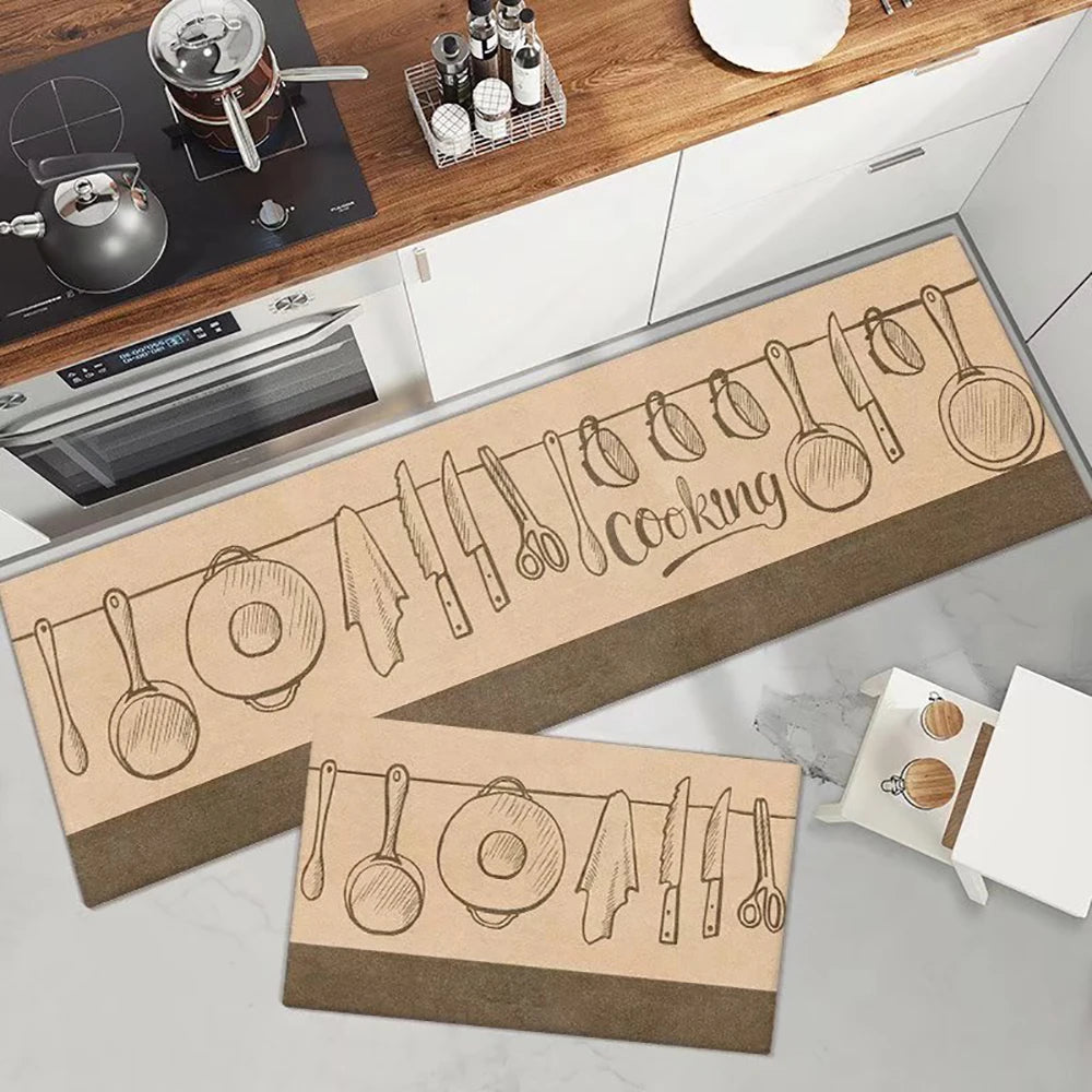 Tapis de Cuisine Minimaliste Imprimé Doux et Antidérapant
