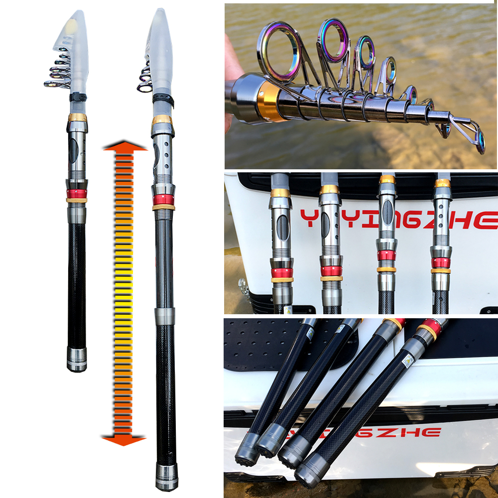 Canne à Pêche Télescopique en Fibre de Carbone avec Moulinet Frein 10kg