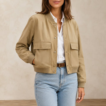 Blouson Bomber Femme Col V Kaki