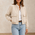 Blouson Bomber Femme Col V Beige