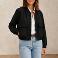 Blouson Bomber Femme Col V Noir
