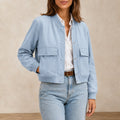 Blouson Bomber Femme Col V Bleu Clair