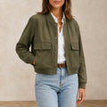 Blouson Bomber Femme Col V Vert Militaire