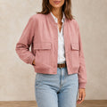 Blouson Bomber Femme Col V Rose