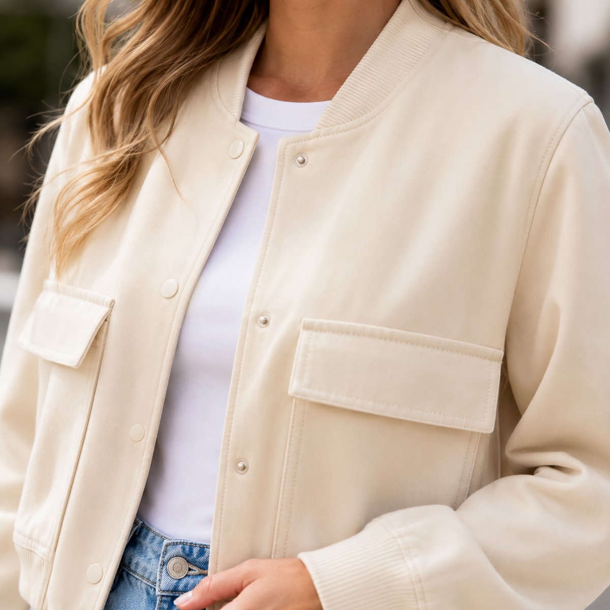 Blouson Bomber Femme Col V - lifestyle 6