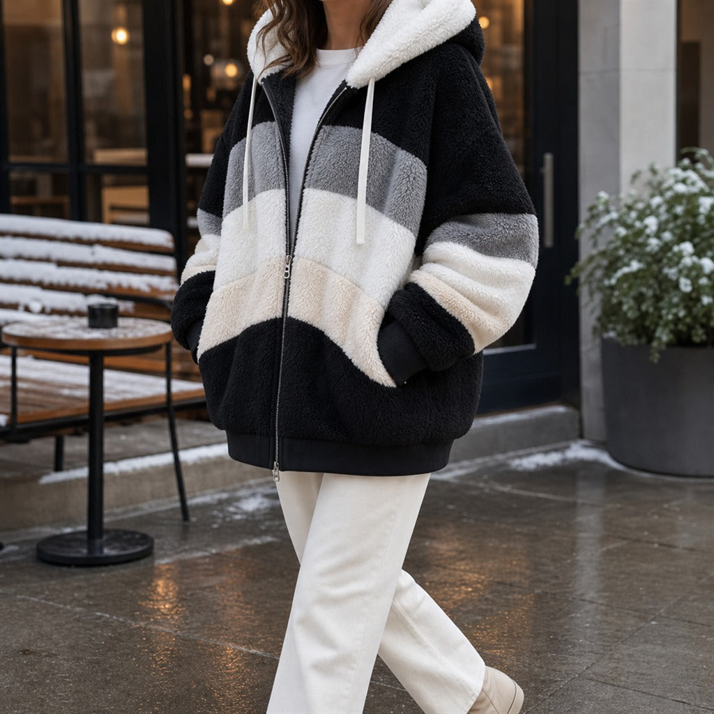 Veste Oversize Femme Peluche à Capuche Hiver 8