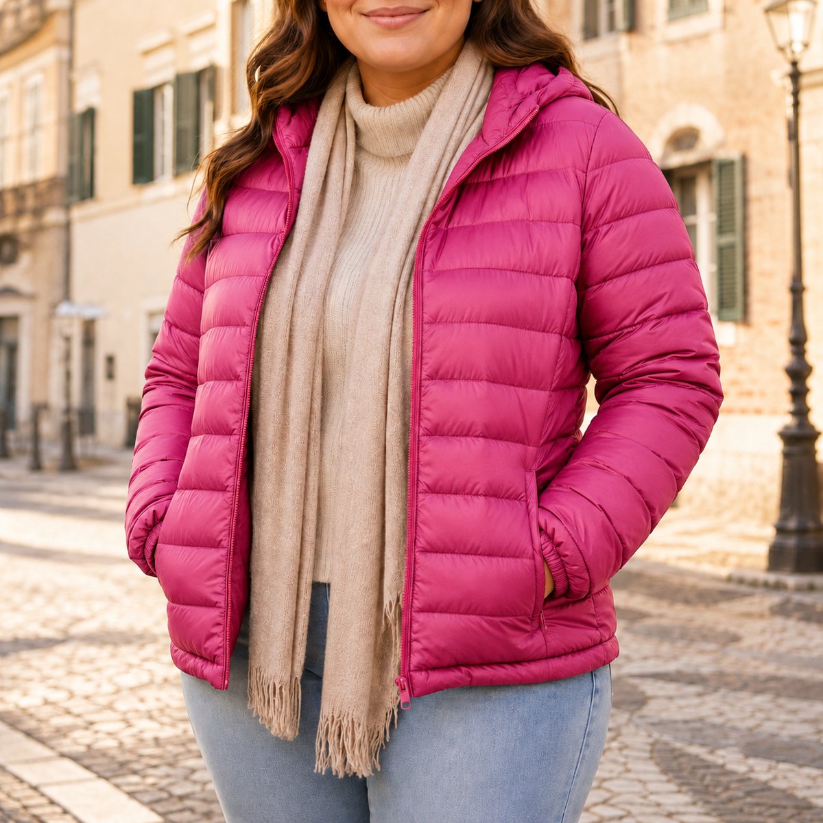 Doudoune Puffer Femme Grande Taille Rose Cerise