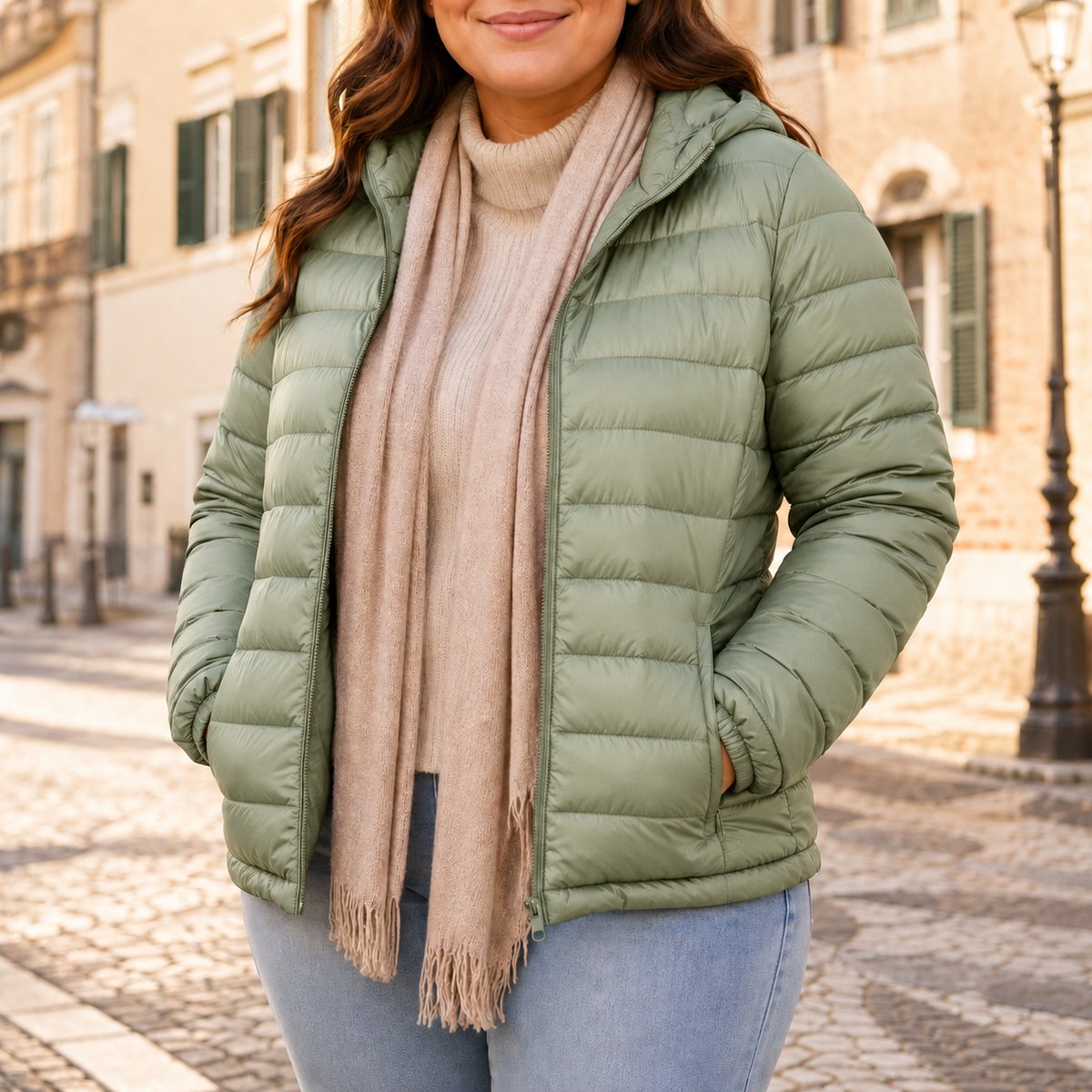 Doudoune Puffer Femme Grande Taille Vert Pois
