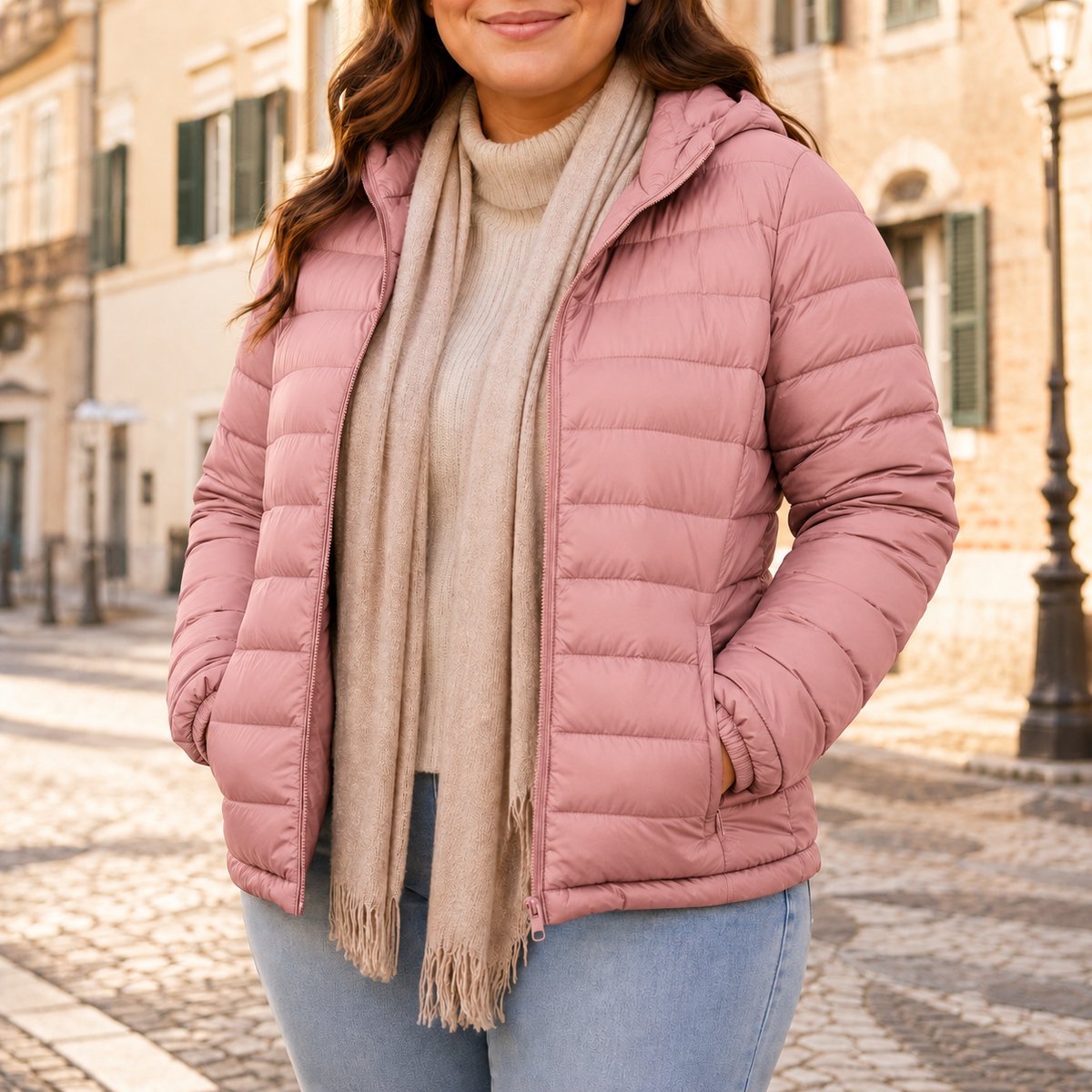 Doudoune Puffer Femme Grande Taille Rose Cuir