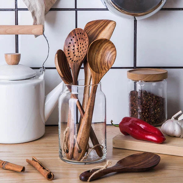 Kit d'Ustensiles de Cuisine en Bois