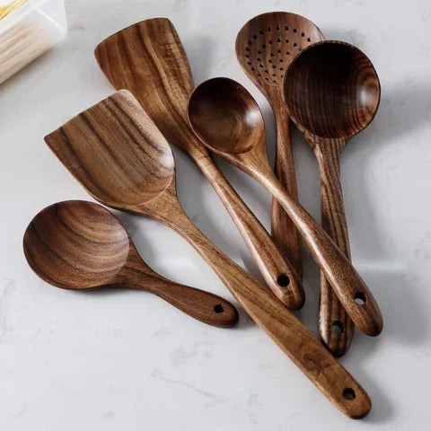 Kit d'Ustensiles de Cuisine en Bois