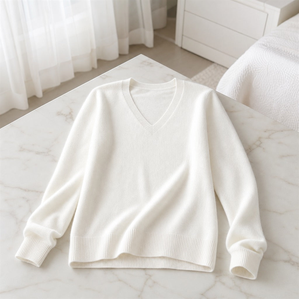 Pull Femme Cachemire Col V Dentelle Hiver 2