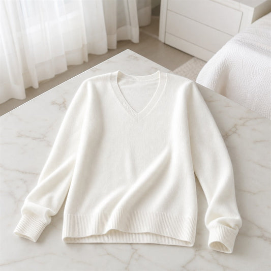 Pull Femme Cachemire Col V Dentelle Hiver 2