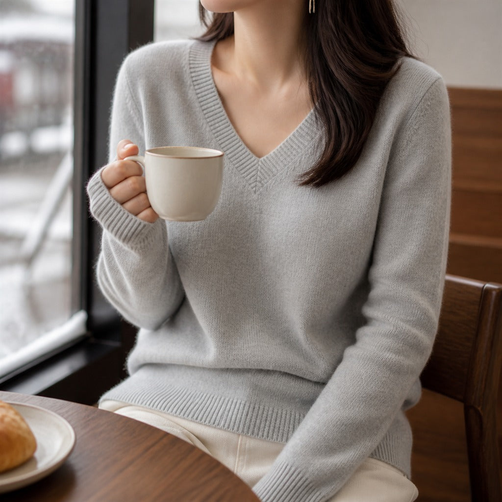 Pull Femme Cachemire Col V Dentelle Hiver 8