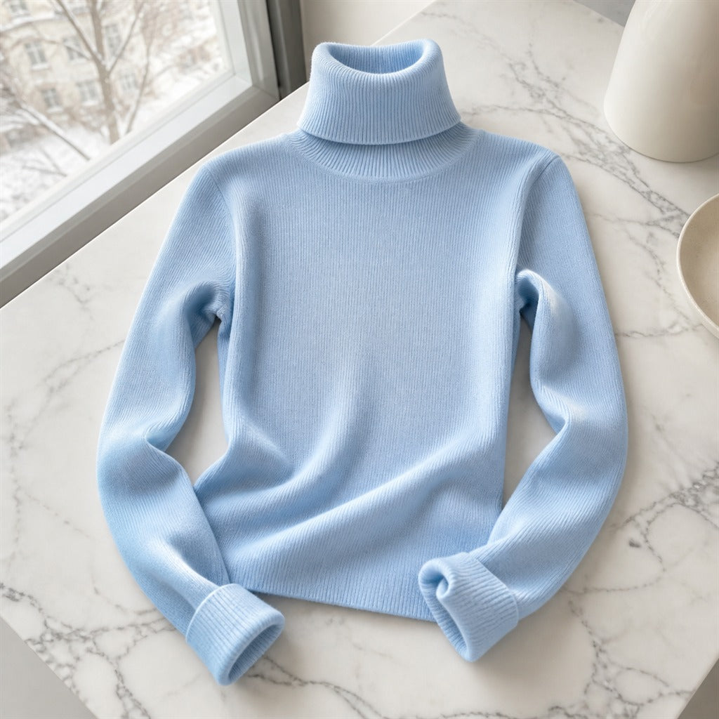 Pull Femme Col Montant Basique Couleur Unie Hiver 2