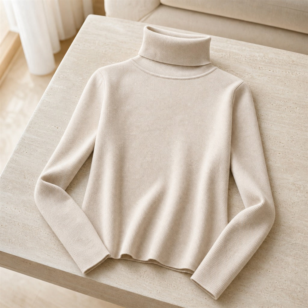 Pull Femme Col Montant Basique Couleur Unie Hiver 4