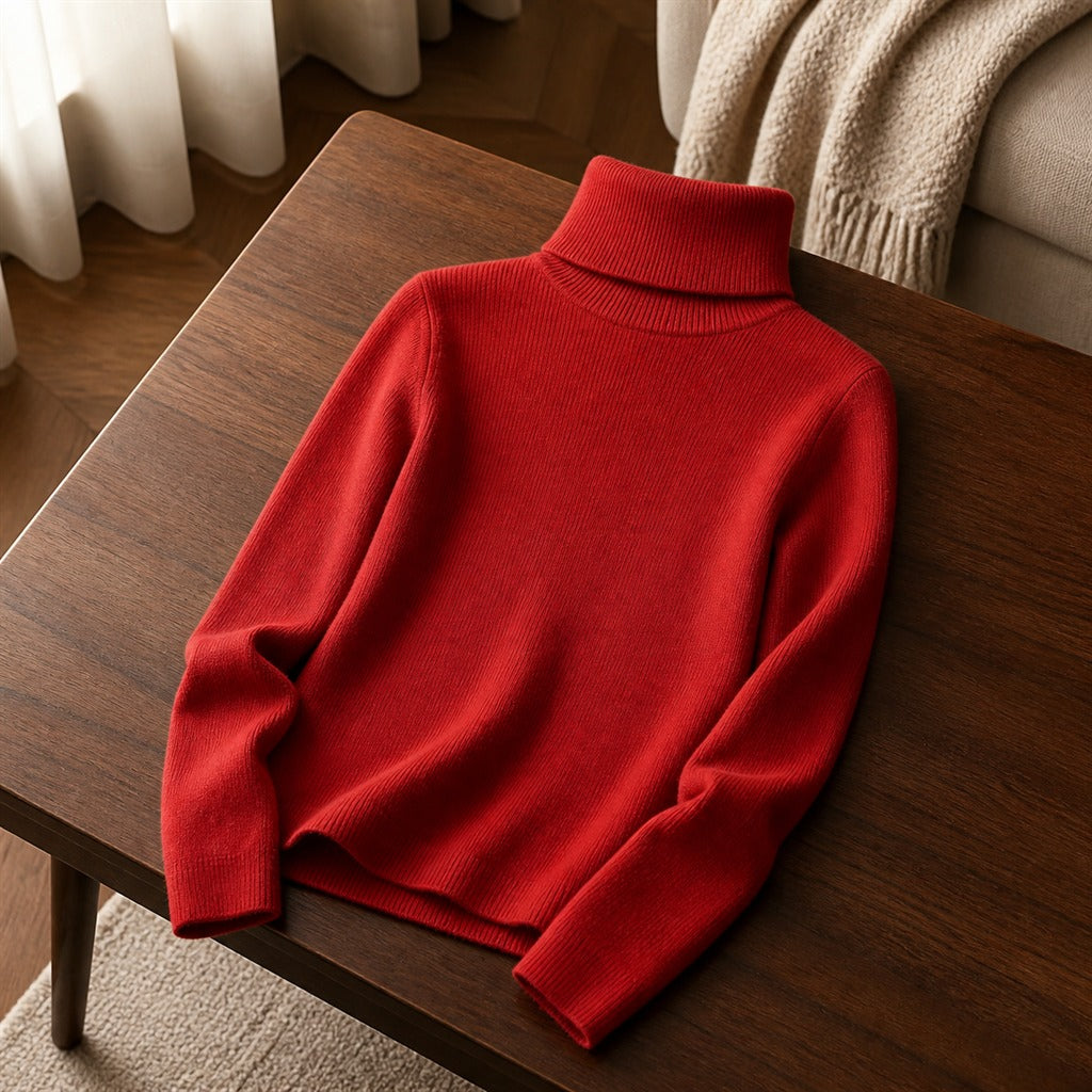 Pull Femme Col Montant Basique Couleur Unie Hiver 5