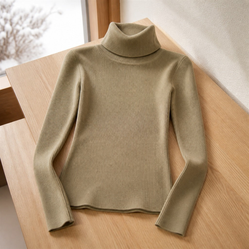 Pull Femme Col Montant Basique Couleur Unie Hiver 7