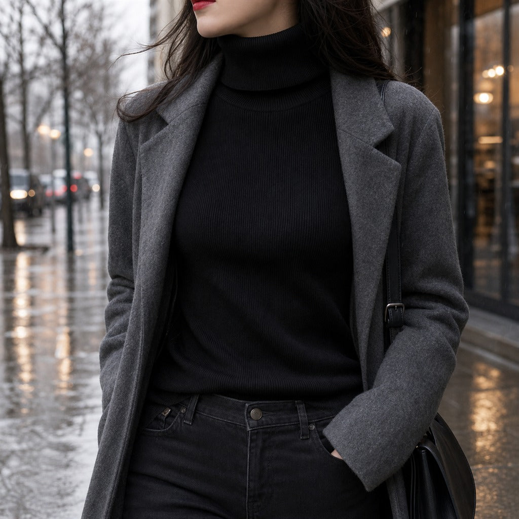 Pull Femme Col Montant Basique Couleur Unie Hiver 10