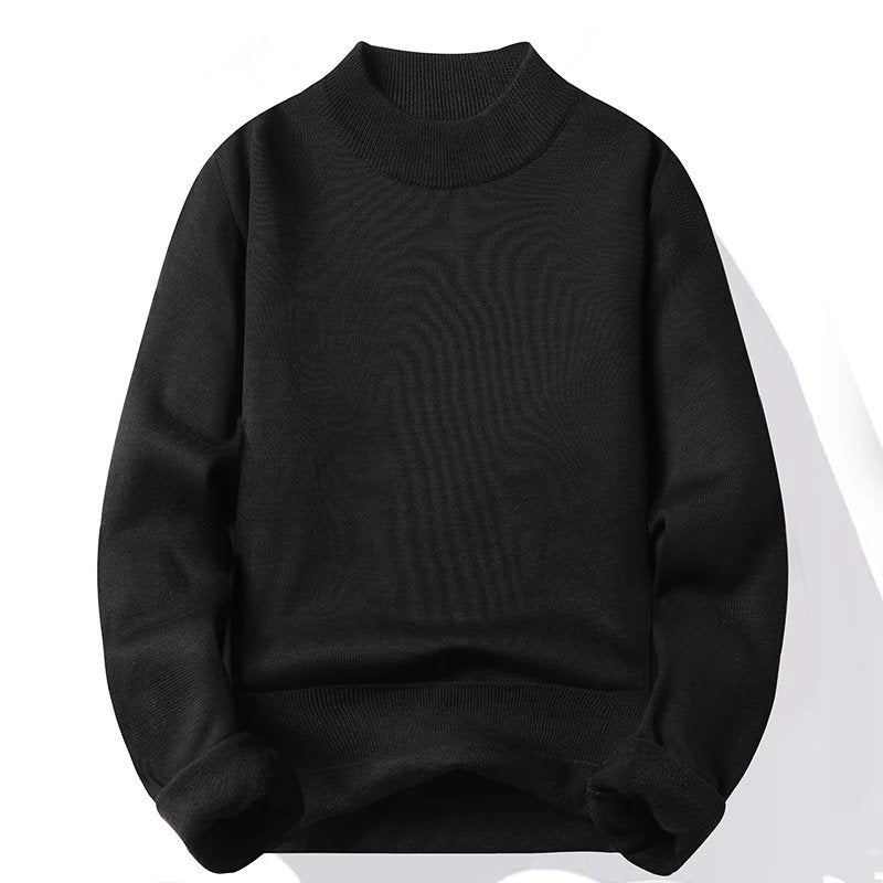 Pull Homme Col Montant Mock Neck - Tricot Uni Casual Pull-over Manches Longues pour Automne et Hiver