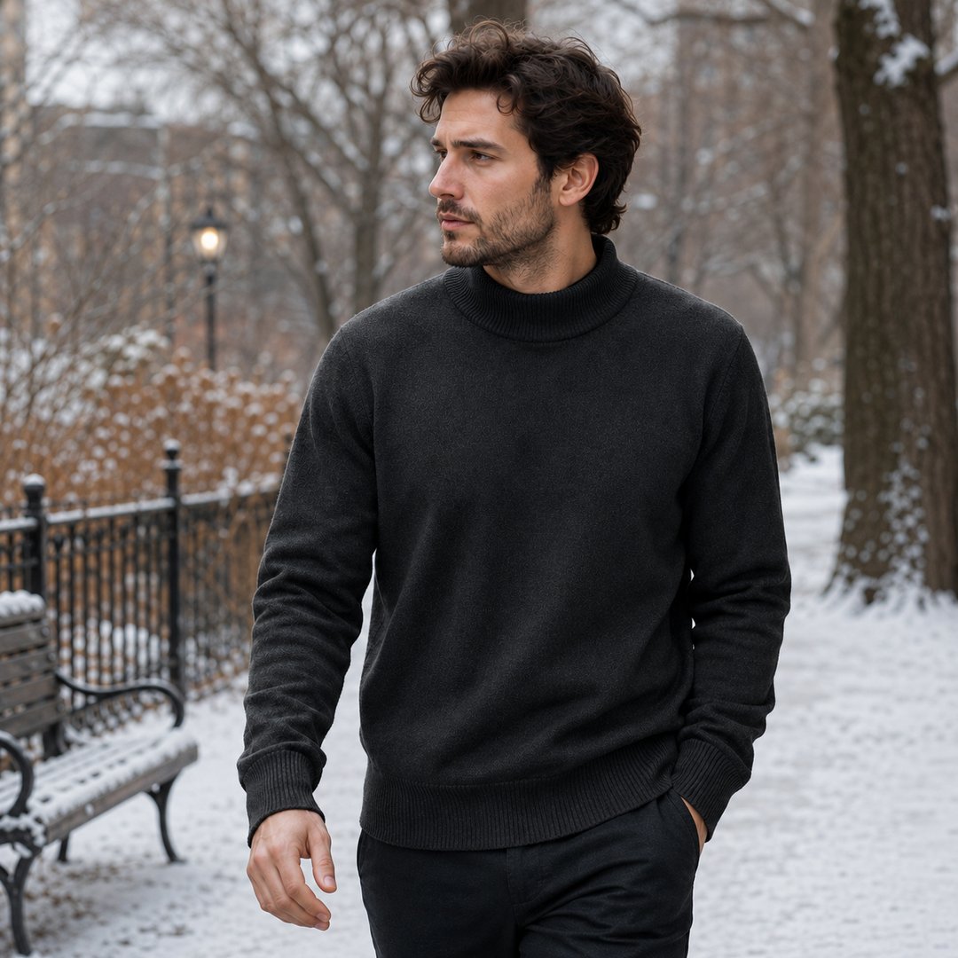 pull-homme-col-montant-mock-neck-tricot-uni-casual-pull-over-manches-longues-pour-automne-et-hiver - 9