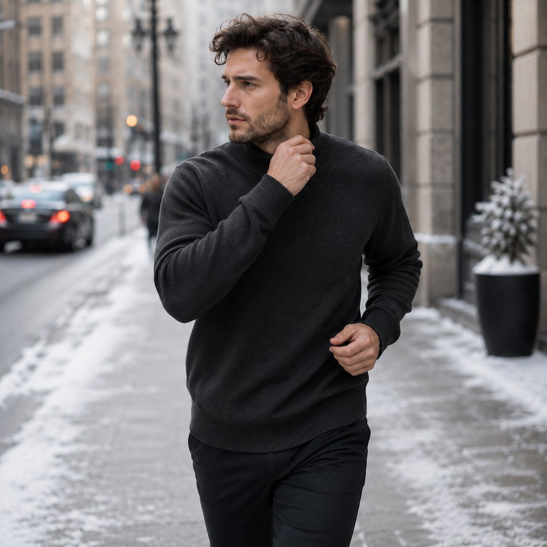 pull-homme-col-montant-mock-neck-tricot-uni-casual-pull-over-manches-longues-pour-automne-et-hiver - 13