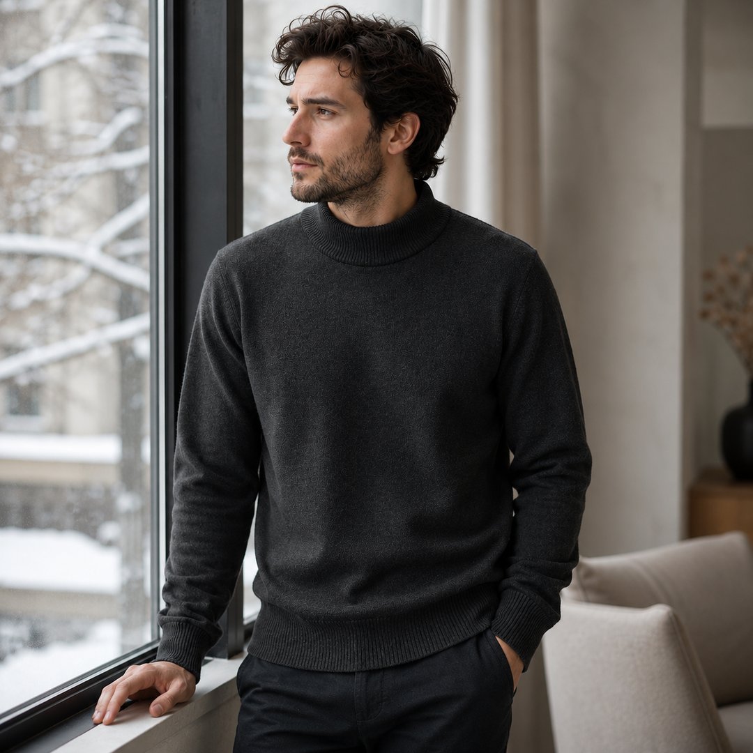 pull-homme-col-montant-mock-neck-tricot-uni-casual-pull-over-manches-longues-pour-automne-et-hiver - 14